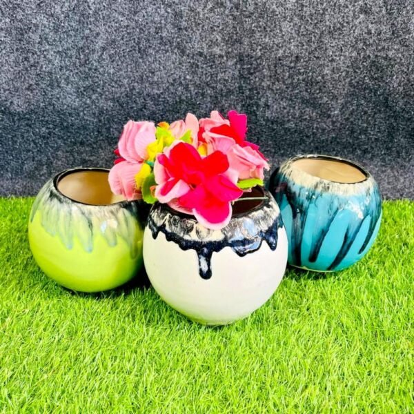 Flue Glaze Ball Shape Ceramic Planters Pot-RH1211