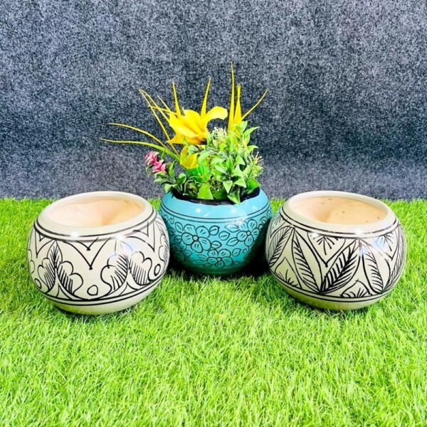 Khurja Pottery Ball Shape Indoor Ceramic Planters Pot-RH1213