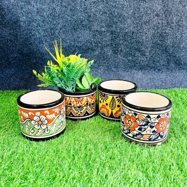 Handpainted Mughal Design Pipe Shape Ceramic Pots-RH1221