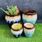 Flue Glaze Outdoor Large Ceramic Planters Set of 2-RH1226