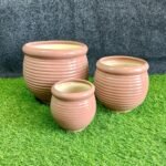 Khurja Pottery Ceramic Planter Gamla Set of 3 Pieces-rh1228