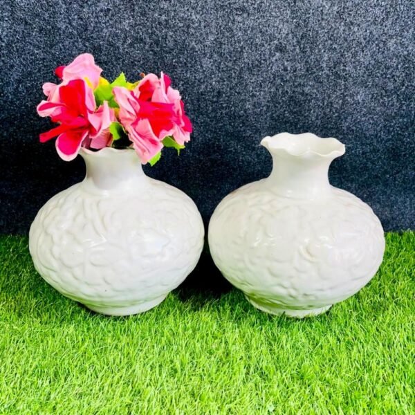 DPAARA Elegant White Surhahi Ceramic Flower Vase-RH1233