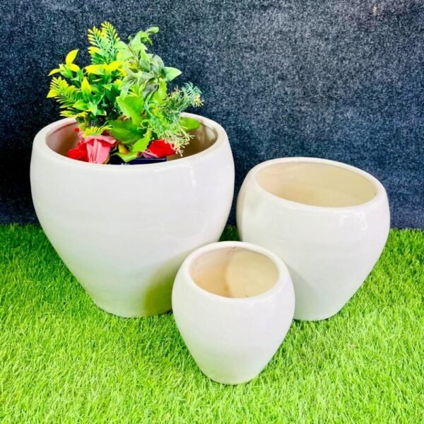 DPAARA White Apple Shape Ceramic Planters Set of 3-RH1240