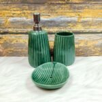 Glossy Green Line Ceramic Bathroom Set-MD1025