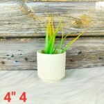 Line Pattern White Ceramic Planters Pot-ST8509