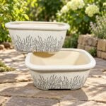 White Black Brushstroke Rectangular Ceramic Planter - Image 3