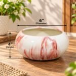 White Pink Marbled Round Ceramic Pot Pair
