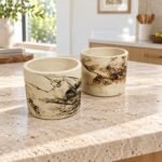 Small Beige Brown Marbled Ceramic Pot - Image 2