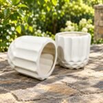 White Fluted Ceramic Pot Pair - Image 2