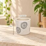 Small Black White Floral Cylinder Ceramic Pot - Image 2