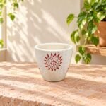 Small White Red Floral Ceramic Pot - Image 2