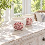 Small White Red Floral Ceramic Pot - Image 3
