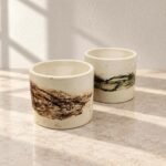 Small Cream Green Banded Ceramic Pot