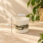 Small Cream Green Banded Ceramic Pot - Image 2