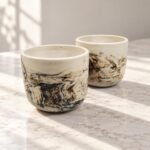 Small Cream Brown Brushstroke Ceramic Pot