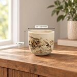 Small Cream Brown Brushstroke Ceramic Pot - Image 2
