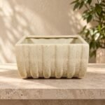 White Ribbed Rectangular Ceramic Planter
