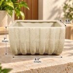 White Ribbed Rectangular Ceramic Planter - Image 3