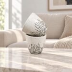 Medium White Black Brushstroke Cylinder Ceramic Pot - Image 2