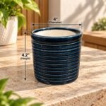 Medium Navy Ribbed Cylinder Ceramic Pot