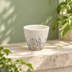 Small White Black Brushstroke Cylinder Ceramic Pot