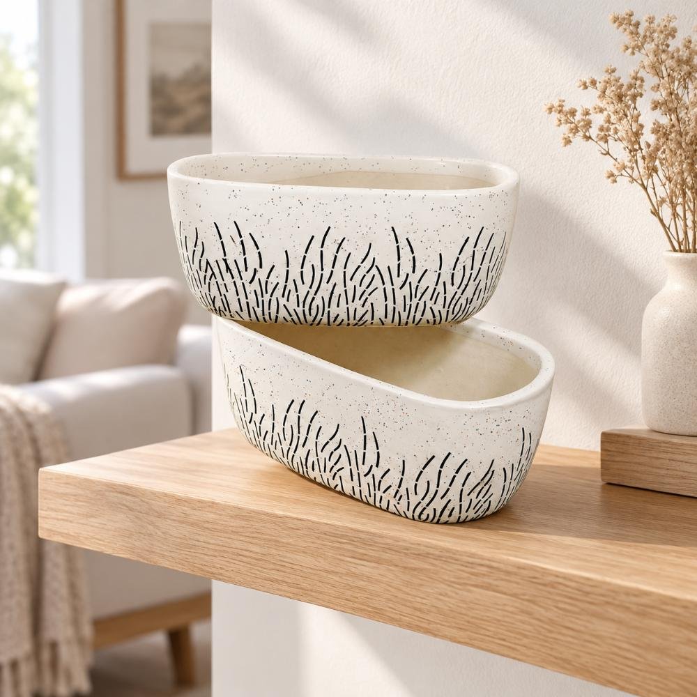 aap-034-medium-wide-white-black-brushstroke-ceramic-planter-lifestyle-1 Medium Wide White Black Brushstroke Ceramic Planter - Image 1