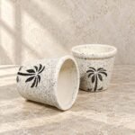 Small Speckled White Red Floral Ceramic Pot