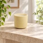 Small Beige Ribbed Cylinder Ceramic Pot