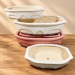 Small Blush Pink Scalloped Ceramic Planter Set