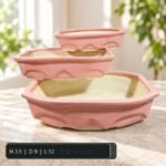 Small Blush Pink Scalloped Ceramic Planter Set - Image 2