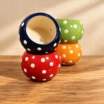Medium Orange White Polka Dot Ceramic Pot