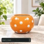 Medium Orange White Polka Dot Ceramic Pot - Image 2