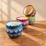 Medium Green Blue Folk Pattern Ceramic Pot