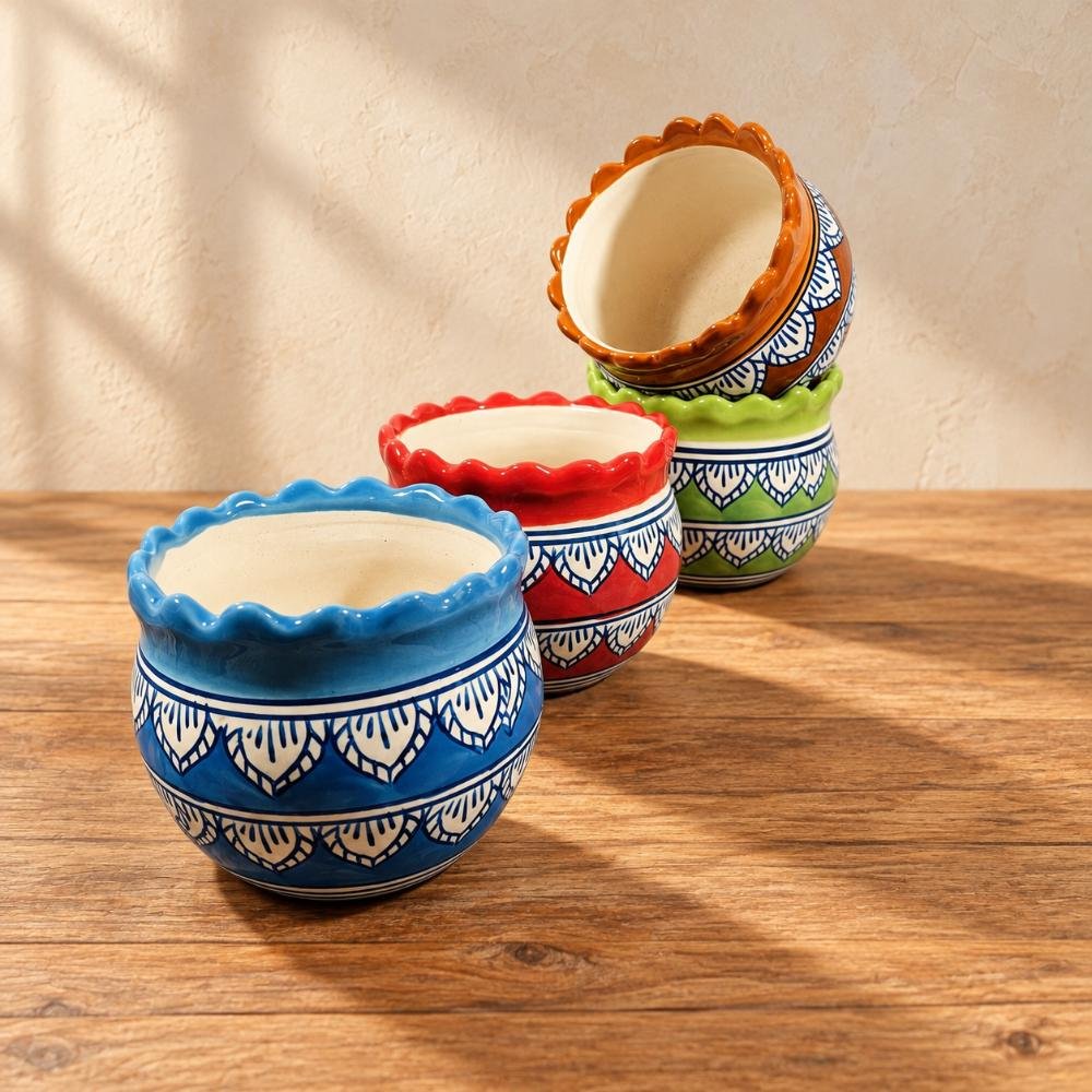 aap-046-medium-green-blue-folk-pattern-ceramic-pot-ai-lifestyle-01 Medium Green Blue Folk Pattern Ceramic Pot - Image 1