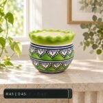 Medium Green Blue Folk Pattern Ceramic Pot - Image 2
