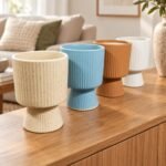 Medium White Fluted Pedestal Ceramic Planter