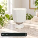 Medium White Fluted Pedestal Ceramic Planter - Image 3