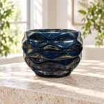 Large Navy Wave Textured Round Ceramic Pot