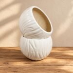Medium White Scalloped Round Ceramic Pot