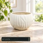 Medium White Scalloped Round Ceramic Pot - Image 2