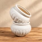 Medium White Scalloped Bowl Ceramic Planter