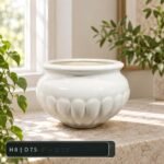 Medium White Scalloped Bowl Ceramic Planter - Image 2