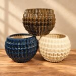 Medium Beige Honeycomb Textured Ceramic Pot