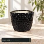 Medium Black Dimpled Textured Ceramic Pot - Image 2