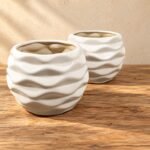 Medium White Wavy Textured Ceramic Pot - Image 2