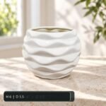 Medium White Wavy Textured Ceramic Pot - Image 3