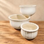 Large White Ribbed Bowl Ceramic Planter