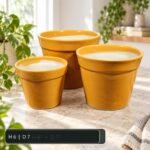 Medium Terracotta Ribbed Ceramic Pot Set - Image 2