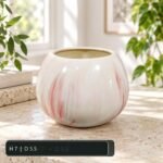 Medium White Blush Marbled Round Ceramic Pot - Image 2