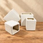 Medium White Rectangular Ceramic Planter Set